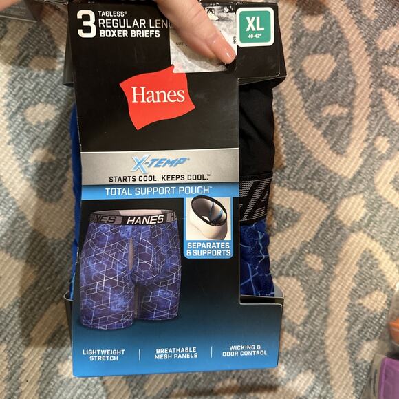 Mens 3-Pack Hanes X-Temp Support Pouch Tagless Boxer Briefs Regular Length XL - Picture 6 of 6